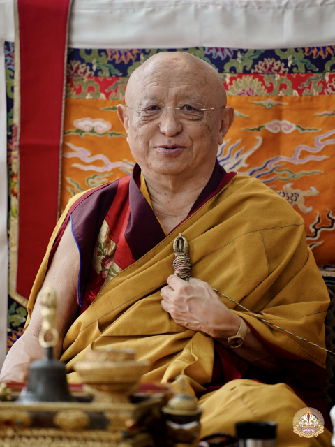 Chokyi Nyima Rinpoche Tibetan Buddhist Meditation Master in monk's robes with dorje